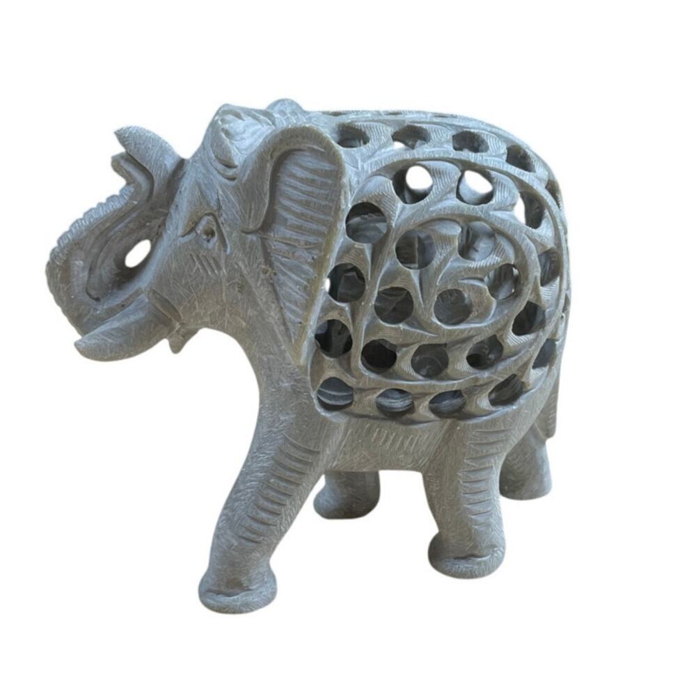Handcrafted Soapstone Elephant Sculpture Antique Carving 5 Inch Good Condition